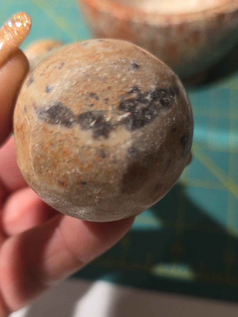 Polished Multicolor Stone Mortar & Pestle - Natural Brown and Cream - Picture 2 of 10
